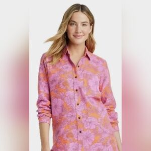 Floral Pink and Orange Button-Up Shirt
